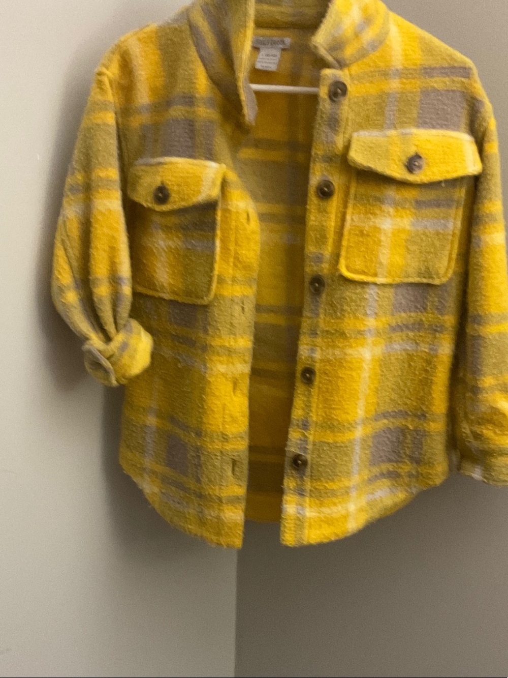 Falls Creek Yellow Plaid Pea Coat Jacket